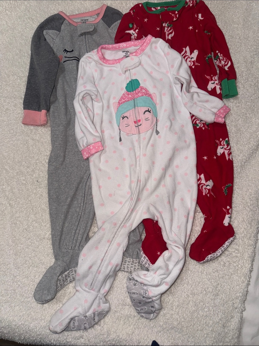 3 fleece Carter's Footed One-Piece Pijamas size 12 months